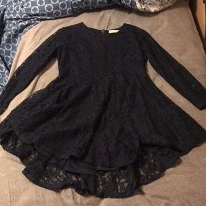 lace, long sleeve navy dress